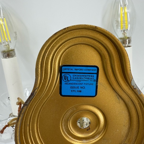 Wall Fixture 2-Head Crystal Import Co. Wall Lamp Candle Wall Sconce Gold MCM - Picture 10 of 11